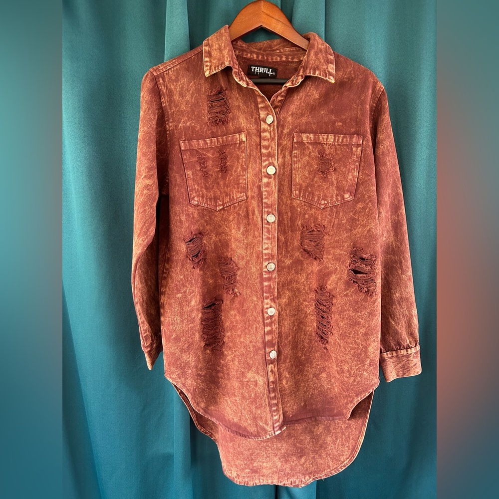Thrill Jeans Distressed Button-Up